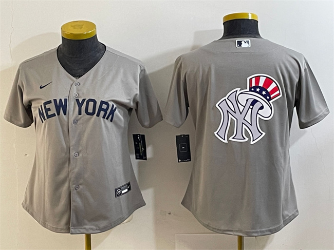 Women's New York Yankees Gray Team Big Logo Cool Base Stitched Jersey(Run Small)